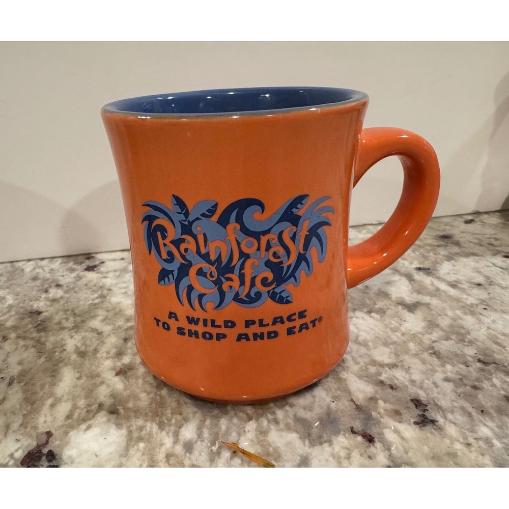 Rainforest Cafe Mug Orange Blue Wild Place C1.25